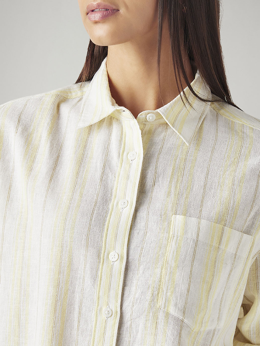 Women's Striped Relaxed Fit Linen Shirt - Detail View