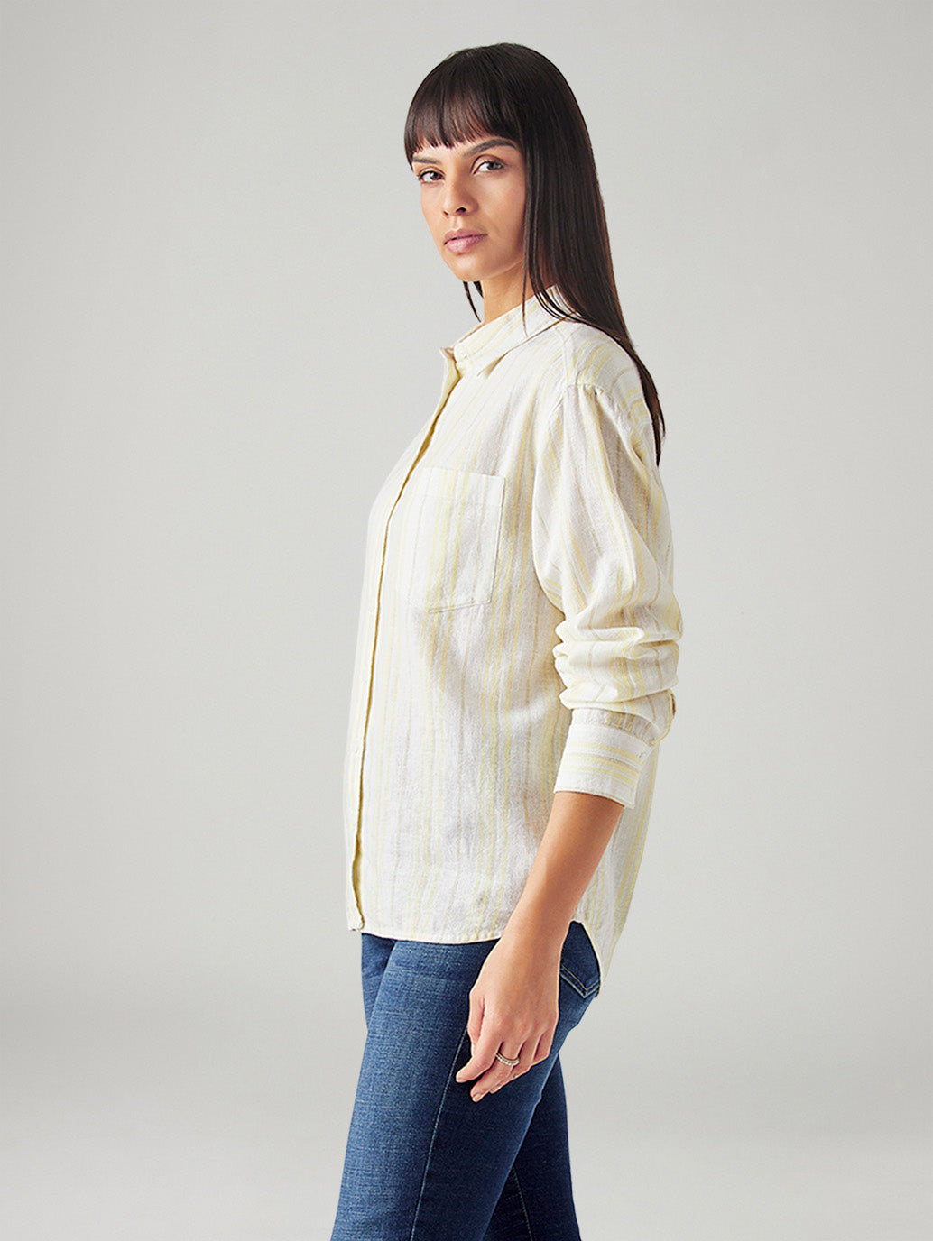 Women's Striped Relaxed Fit Linen Shirt - Side View