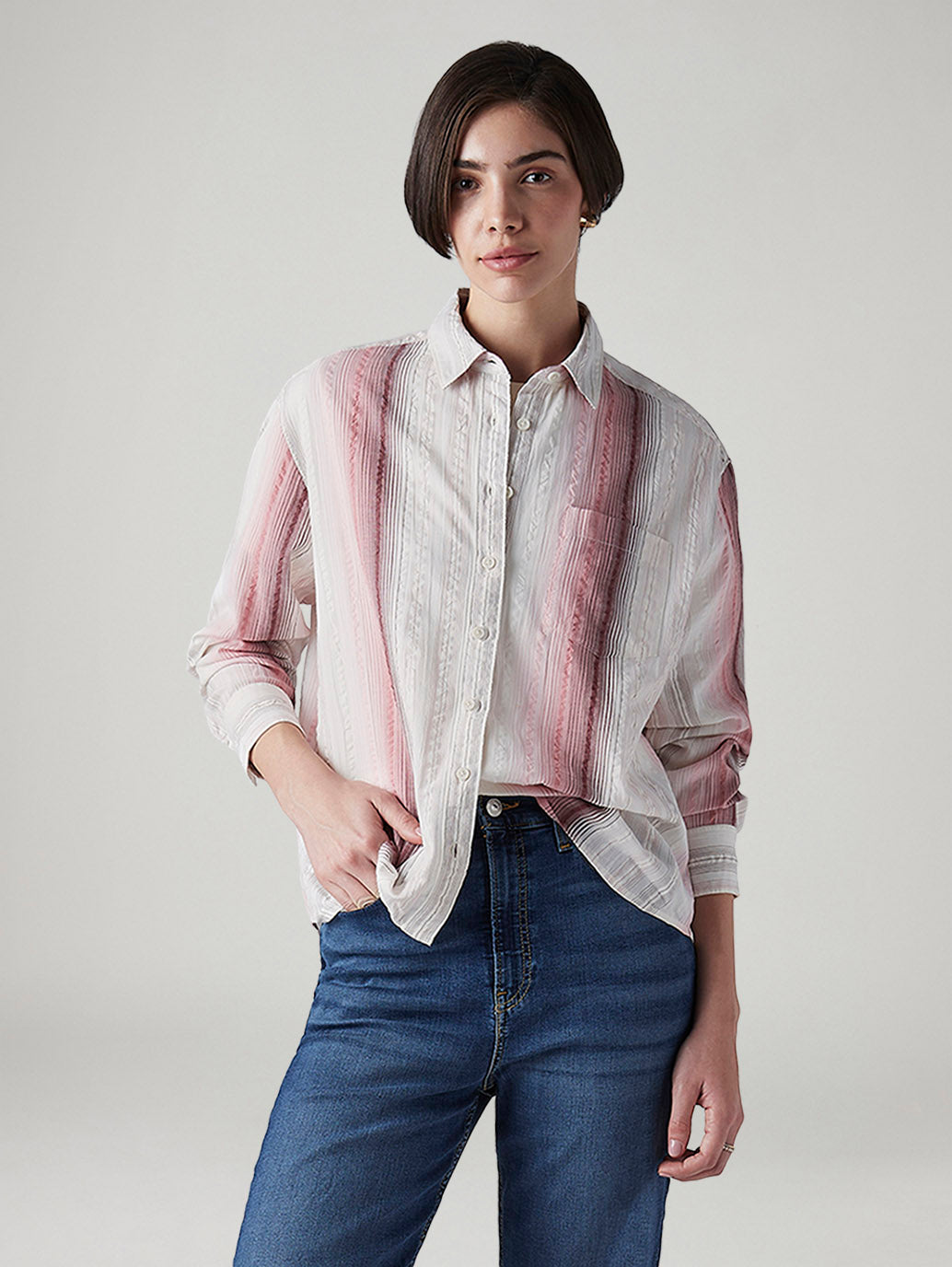 Women's Striped Relaxed Fit Shirt - Styleshot View