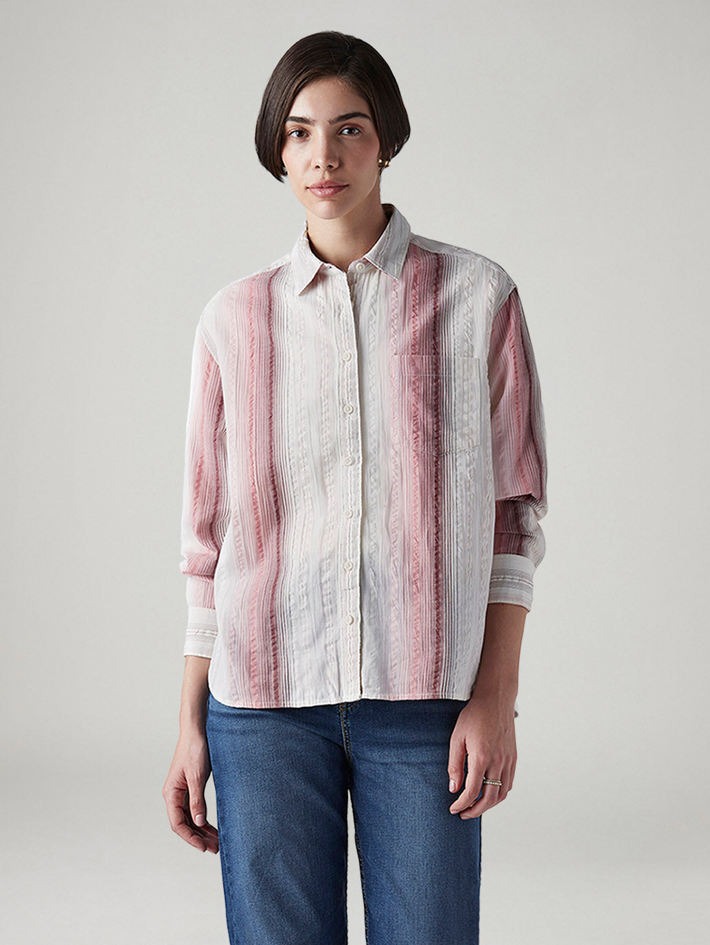 Women's Striped Relaxed Fit Shirt - Front View