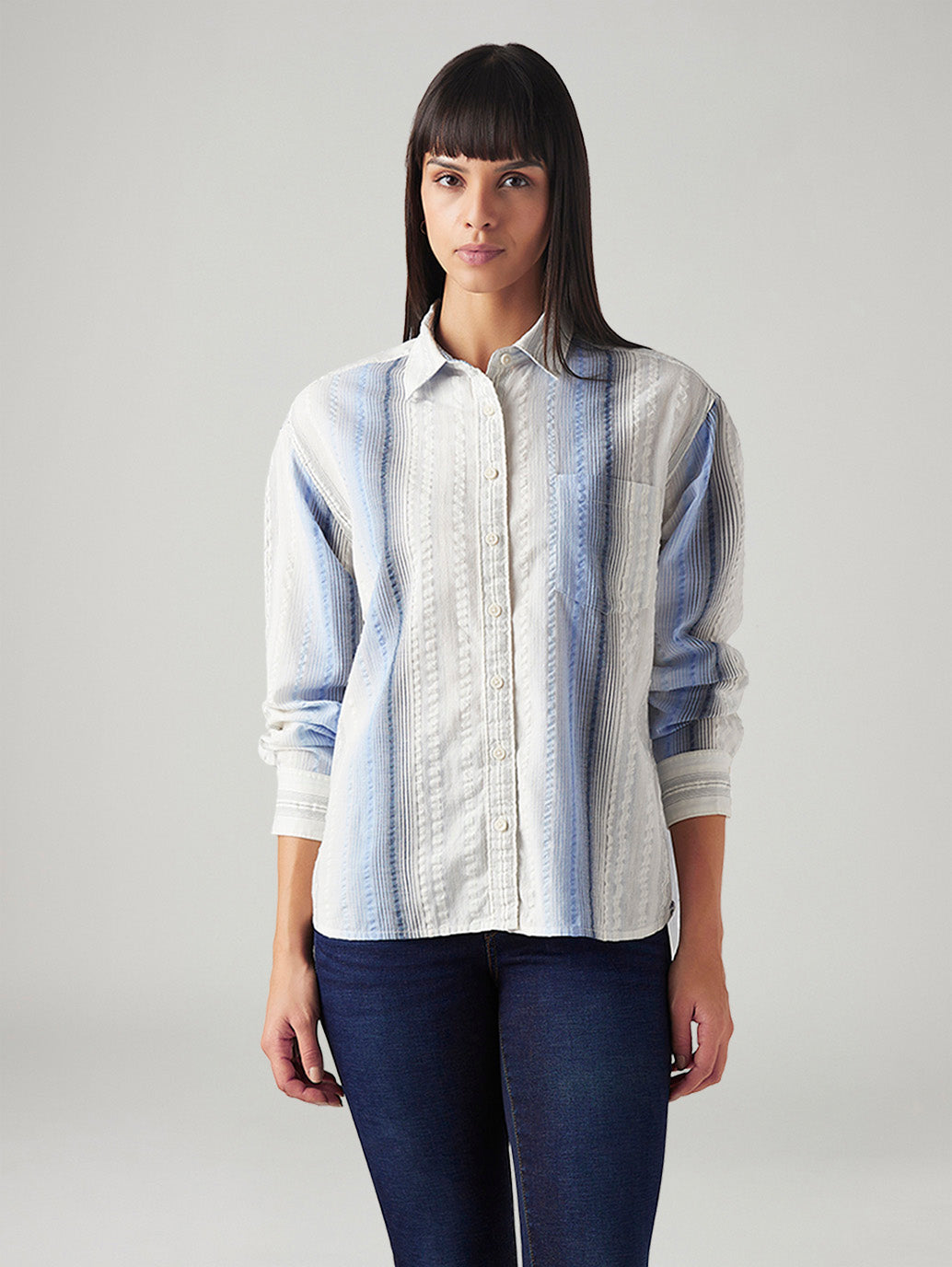 Women's Striped Relaxed Fit Shirt - Front View