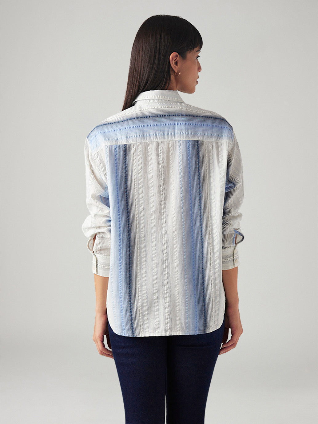 Women's Striped Relaxed Fit Shirt - Back View