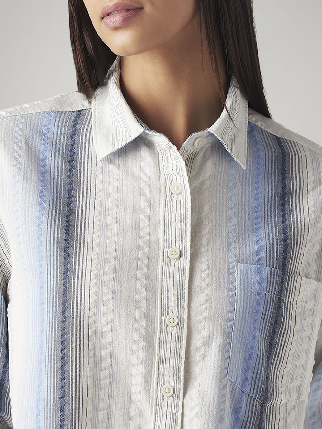 Women's Striped Relaxed Fit Shirt - Detail View