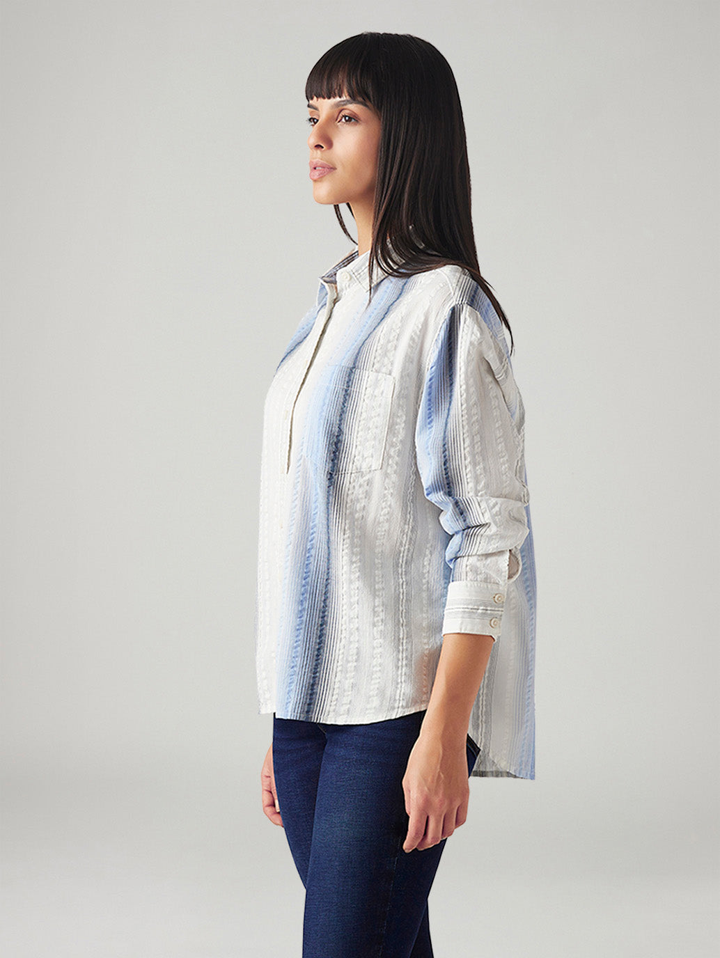 Women's Striped Relaxed Fit Shirt - Side View