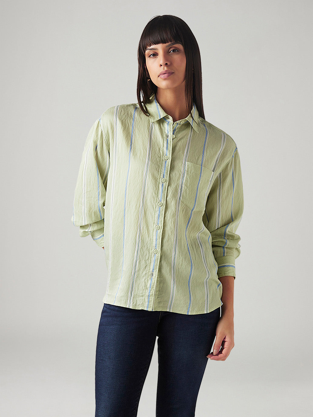 Women's Striped Relaxed Fit Shirt - Styleshot View