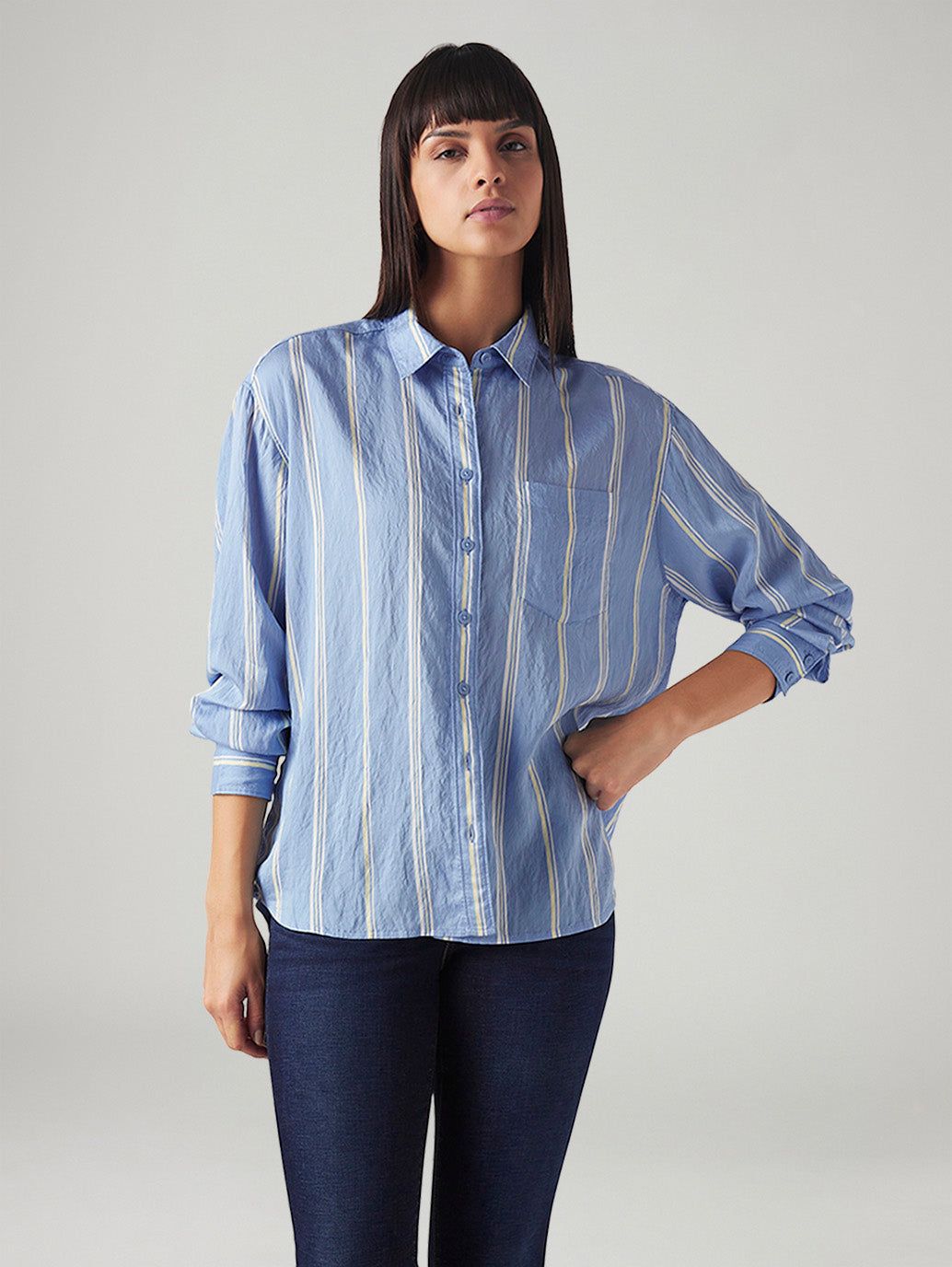 Women's Striped Relaxed Fit Shirt - Styleshot View