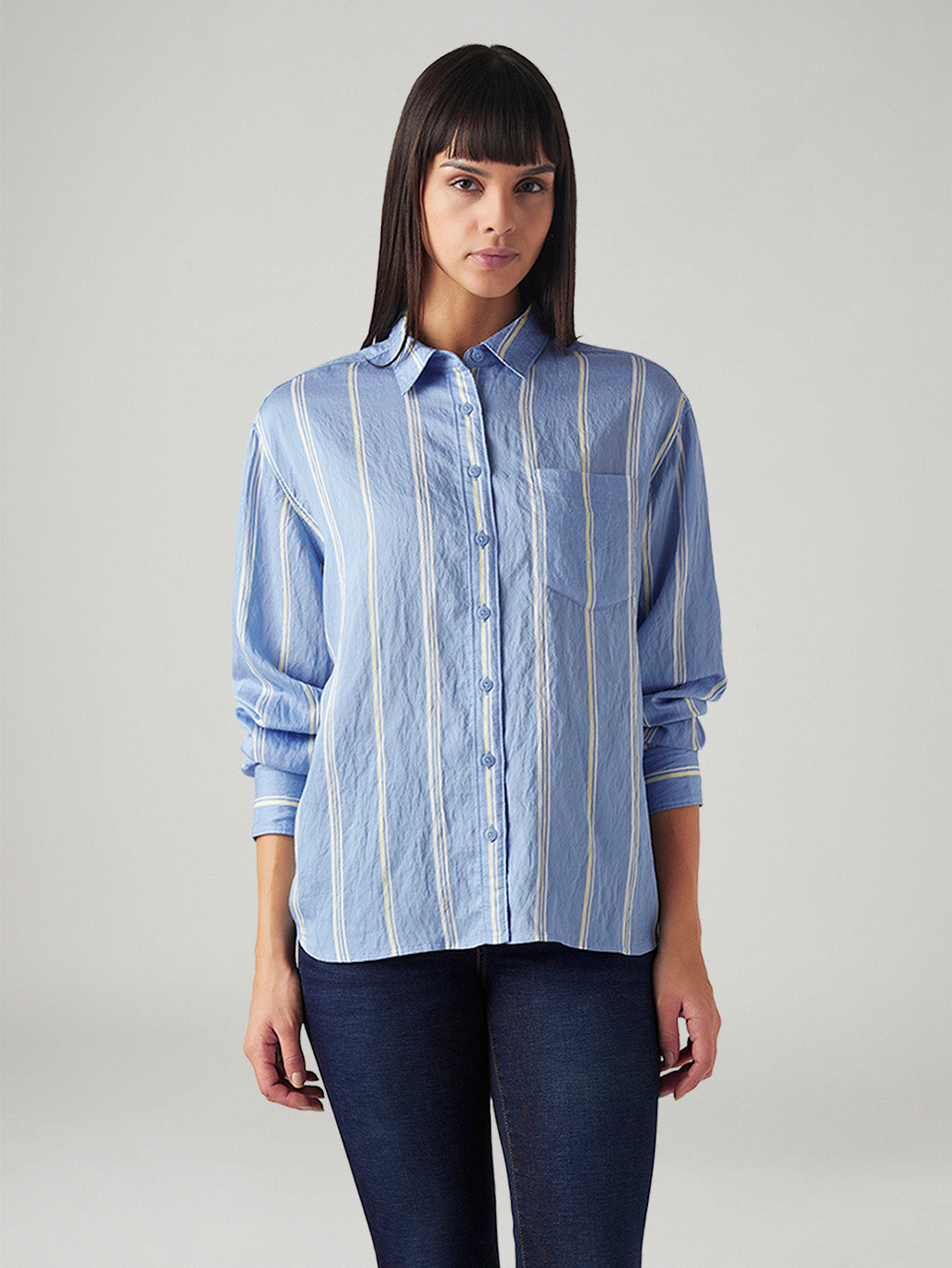 Women's Striped Relaxed Fit Shirt - Front View