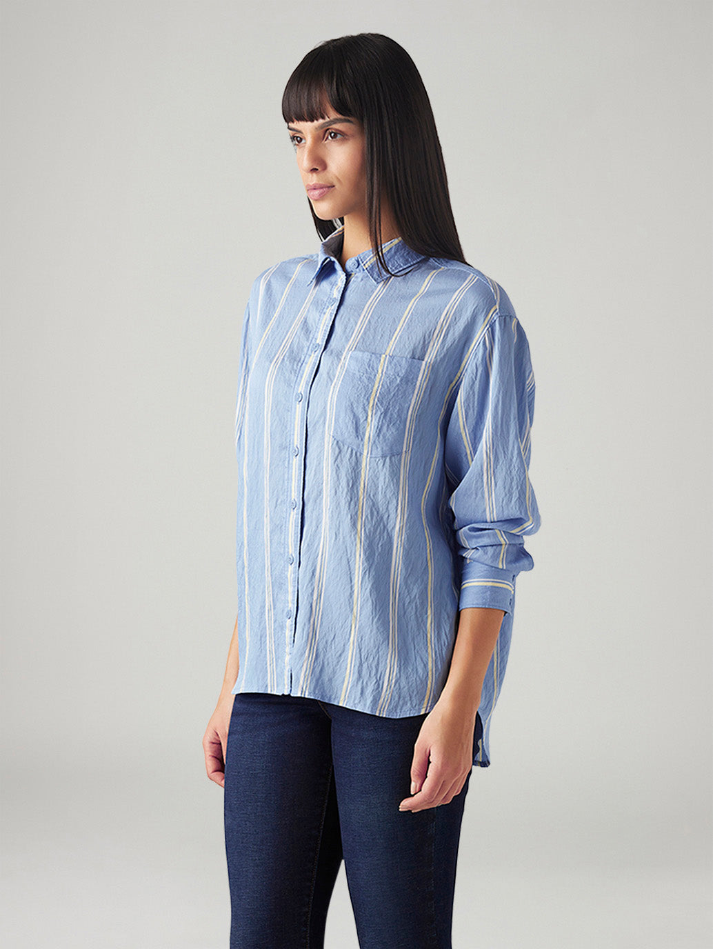 Women's Striped Relaxed Fit Shirt - Side View