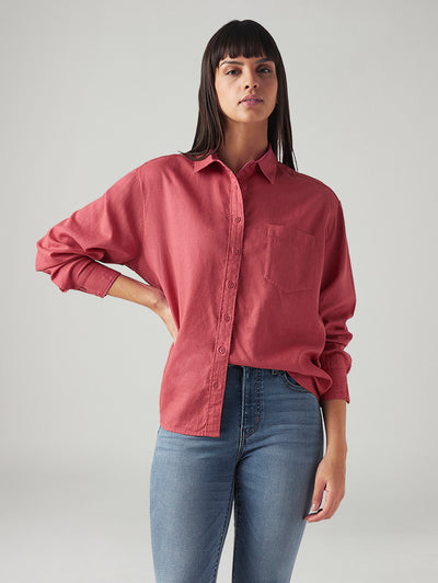 Women's Solid Relaxed Fit Linen Shirt