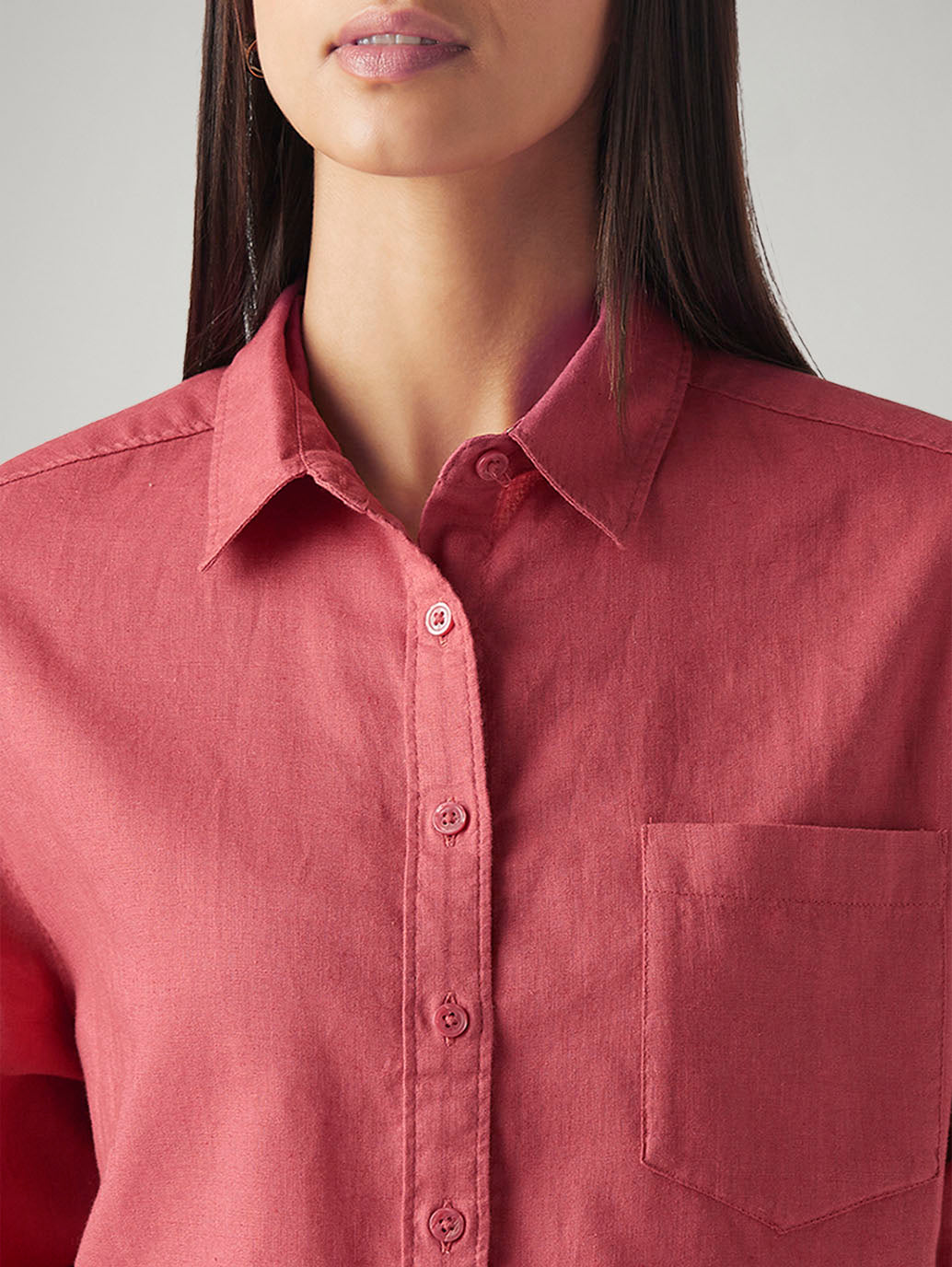 Women's Solid Relaxed Fit Linen Shirt - Detail View