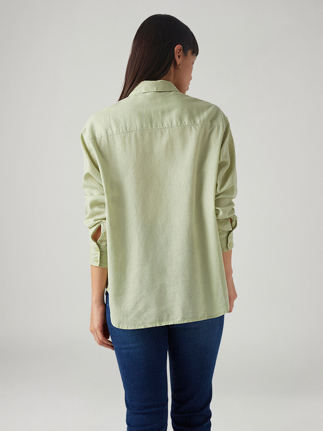 Women's Solid Relaxed Fit Linen Shirt - Back View