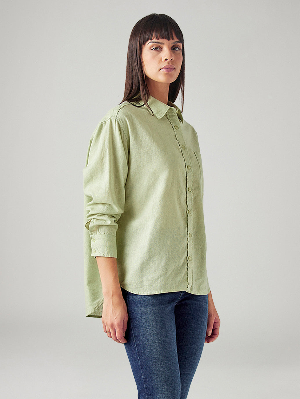 Women's Solid Relaxed Fit Linen Shirt - Side View