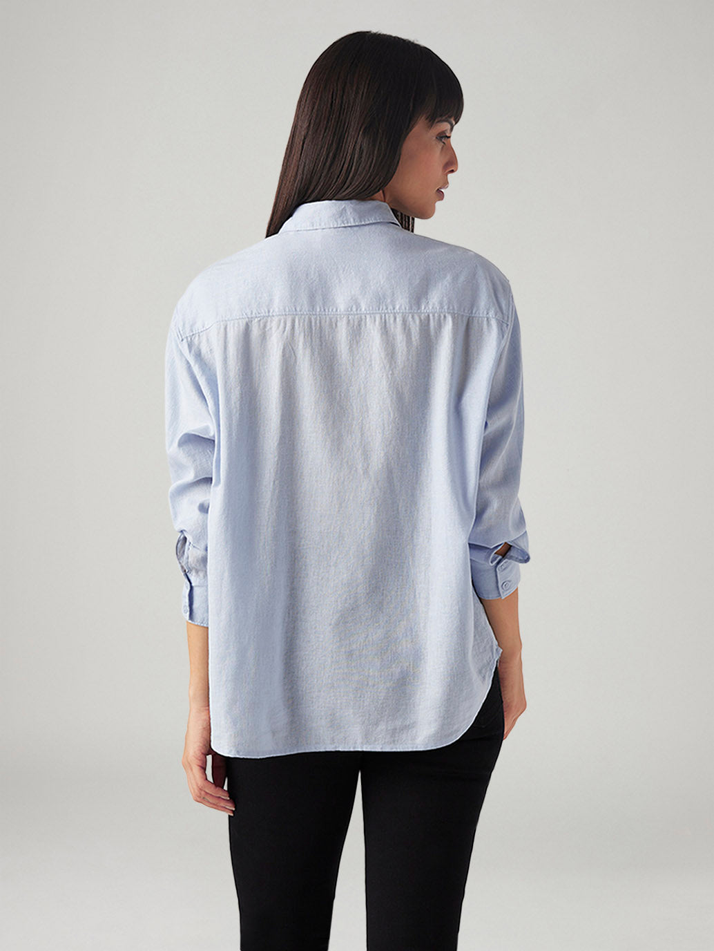 Women's Solid Relaxed Fit Linen Shirt - Back View
