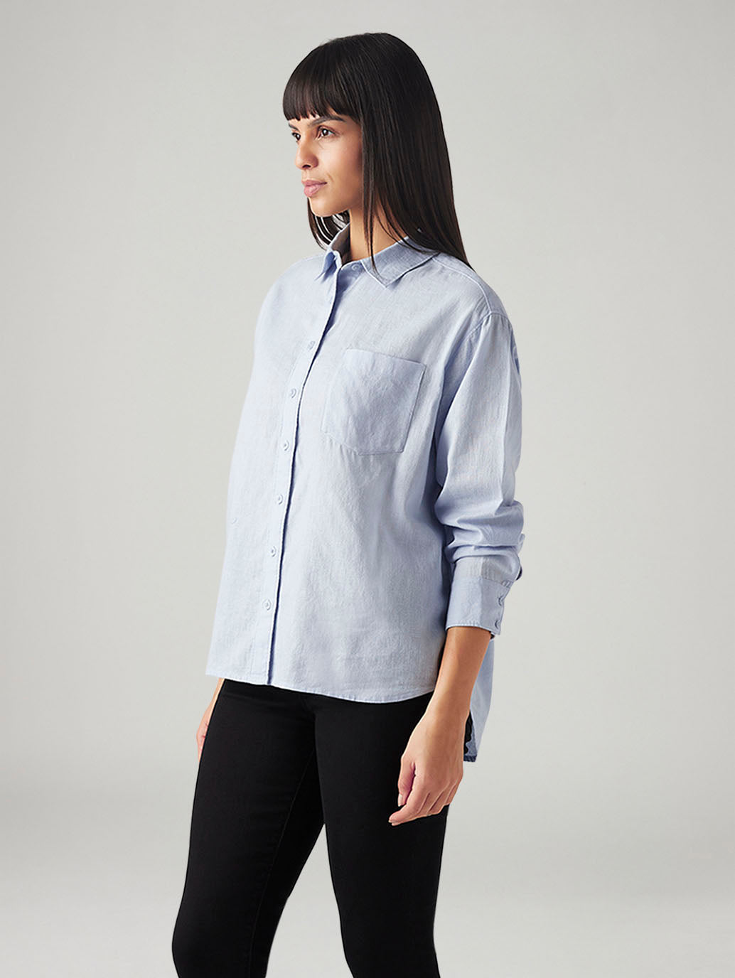 Women's Solid Relaxed Fit Linen Shirt - Side View