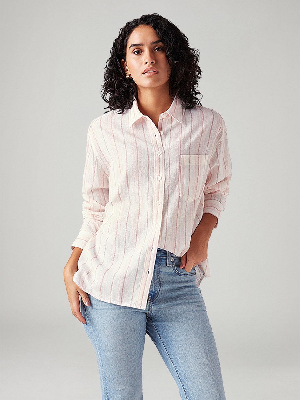 Women's Striped Relaxed Fit Shirt - Styleshot View