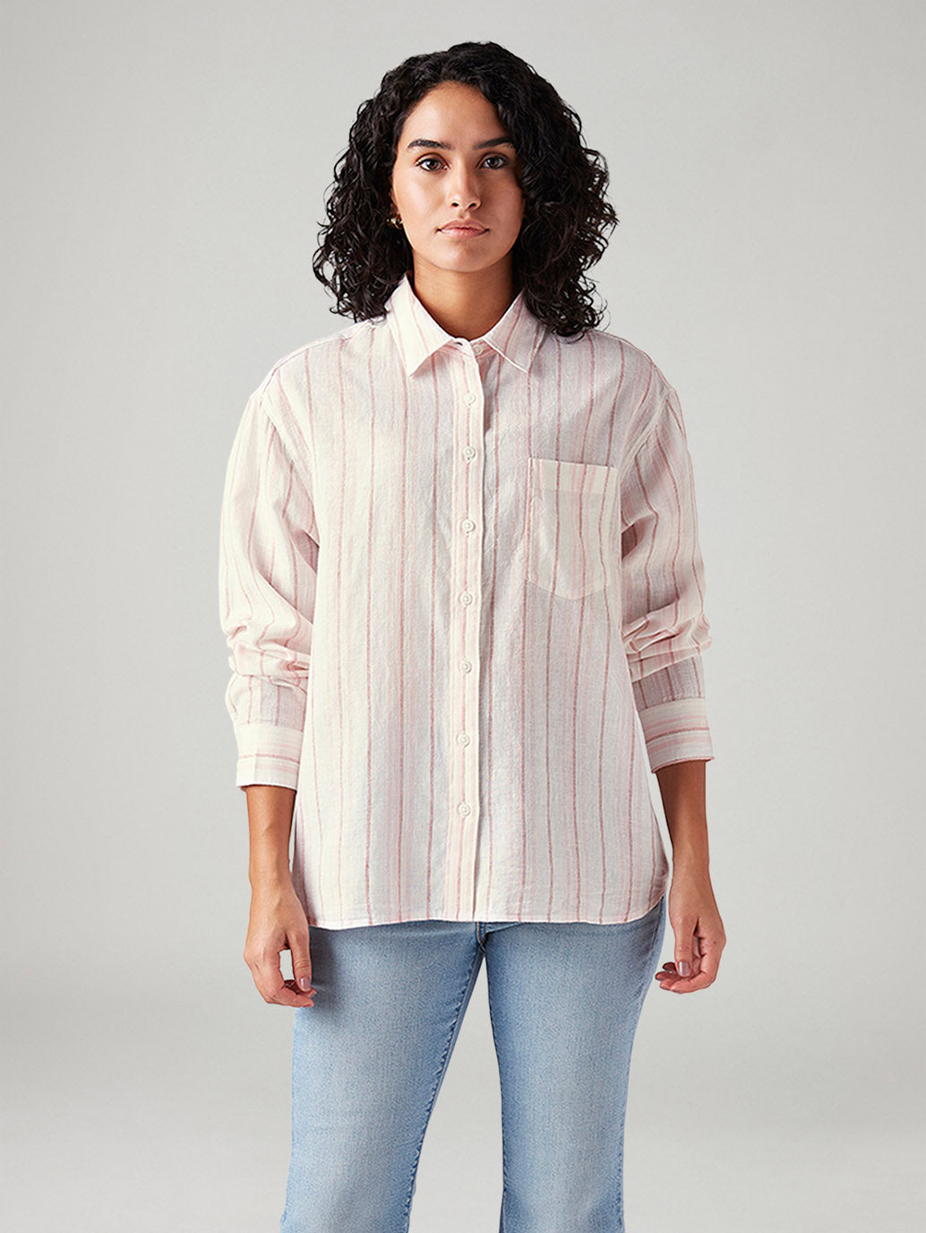 Women's Striped Relaxed Fit Shirt - Front View
