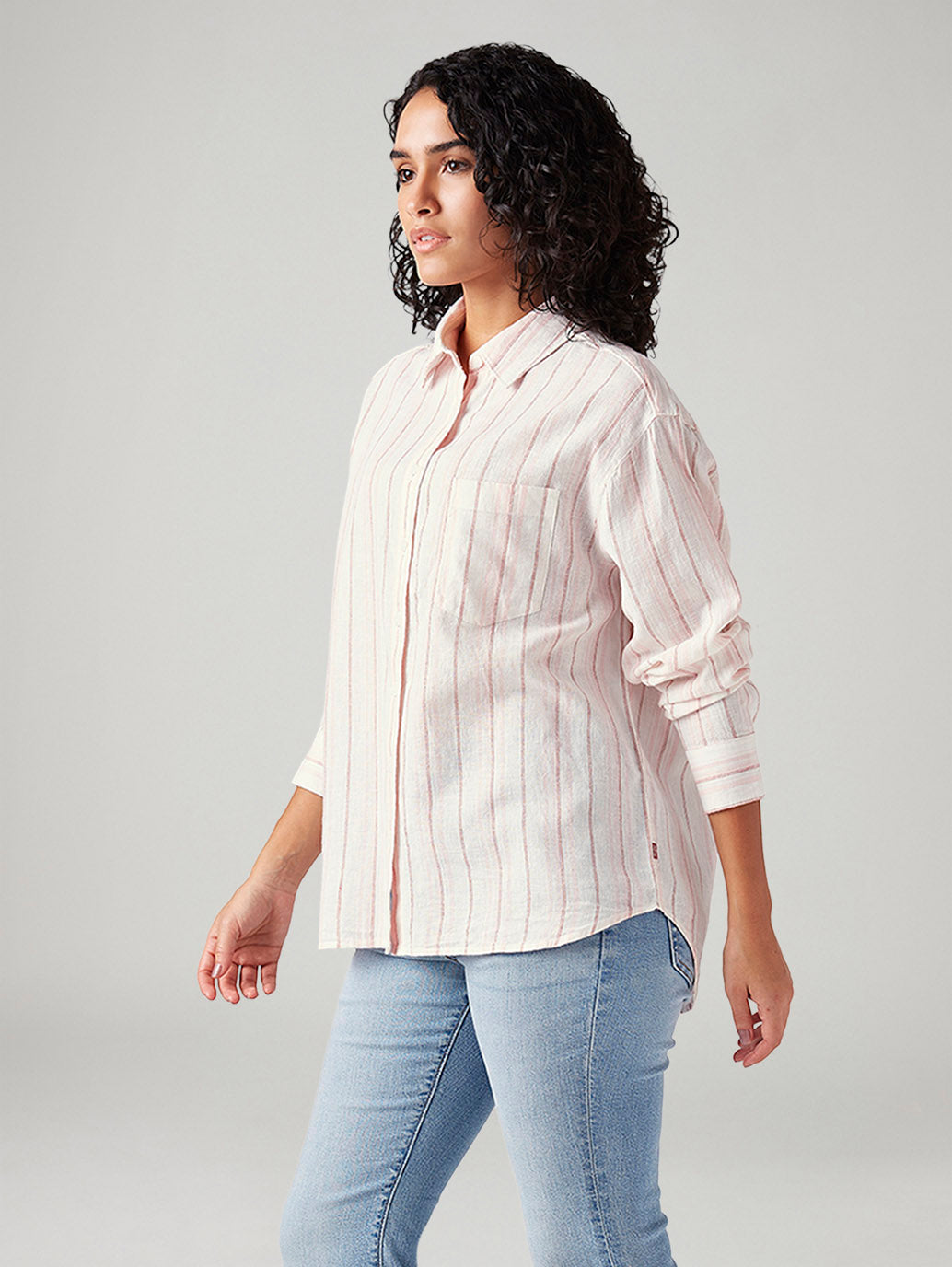 Women's Striped Relaxed Fit Shirt - Side View