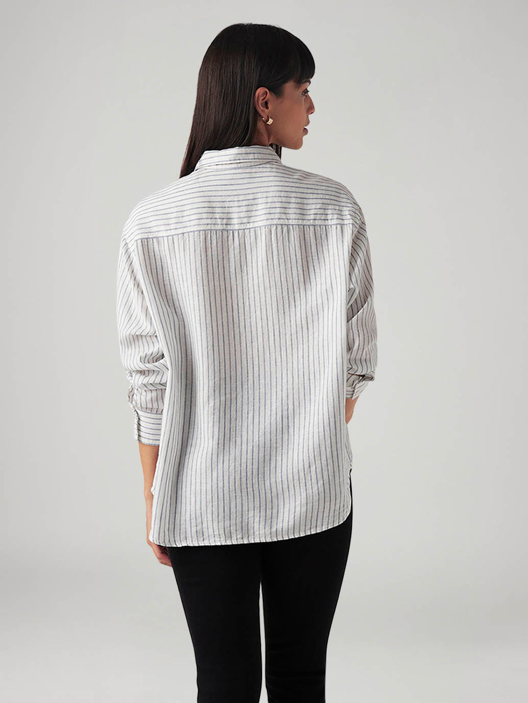 Women's Striped Relaxed Fit Linen Shirt - Back View