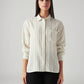 Women's Striped Relaxed Fit Linen Shirt - Front View
