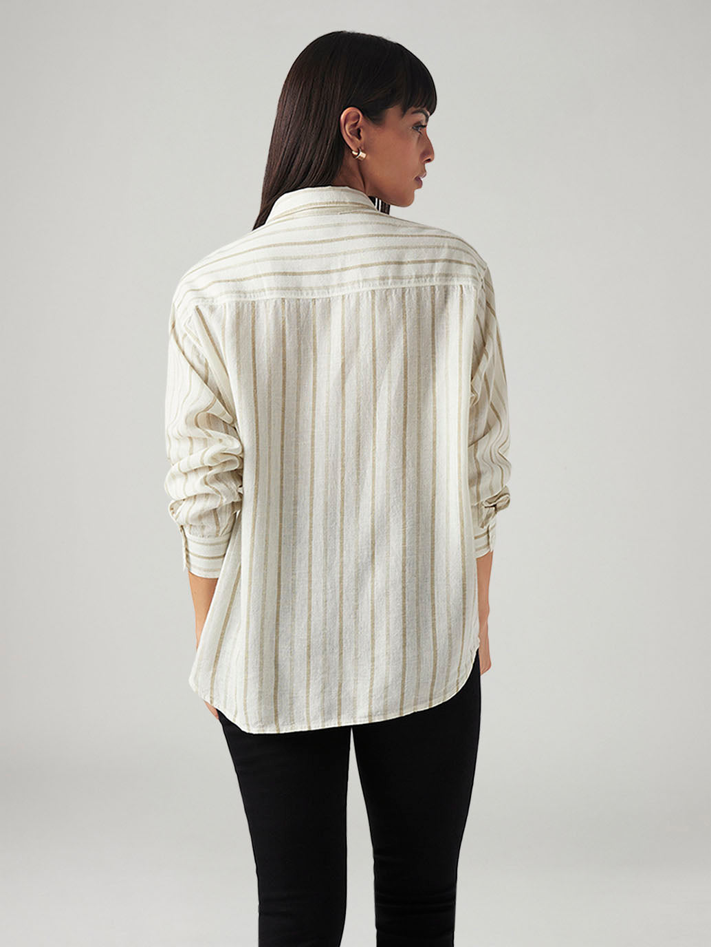 Women's Striped Relaxed Fit Linen Shirt - Back View