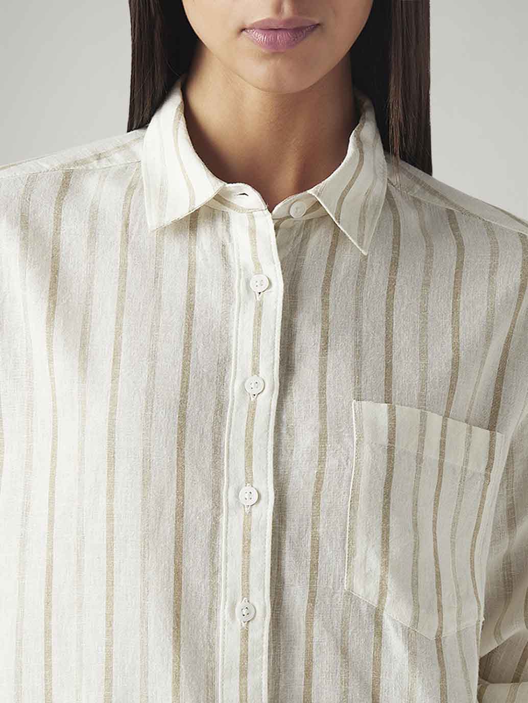 Women's Striped Relaxed Fit Linen Shirt - Detail View