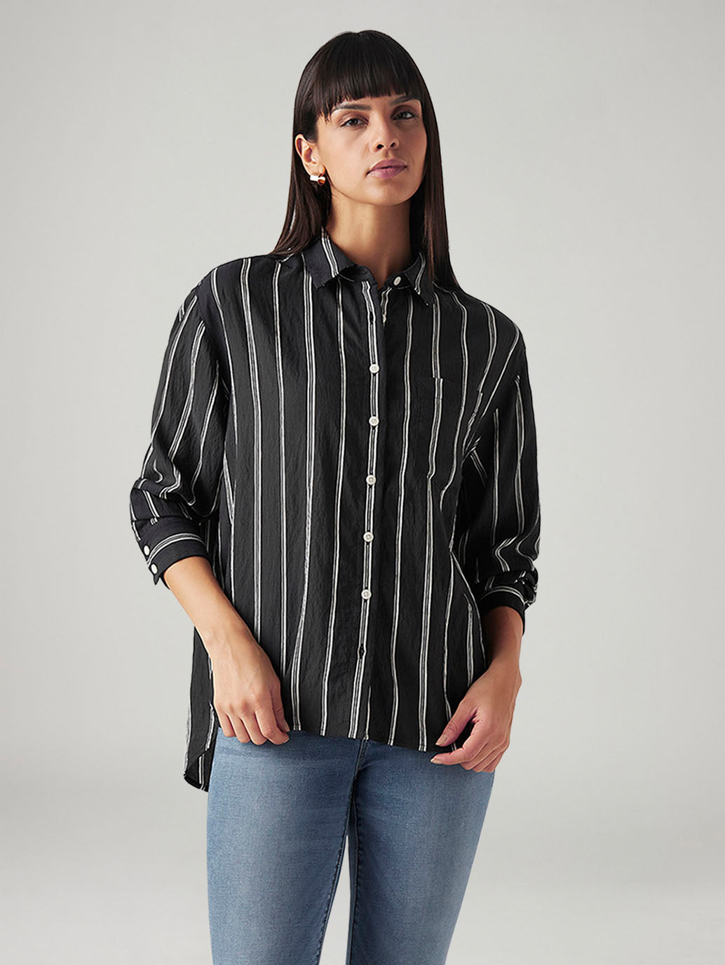 Women's Striped Relaxed Fit Shirt - Styleshot View