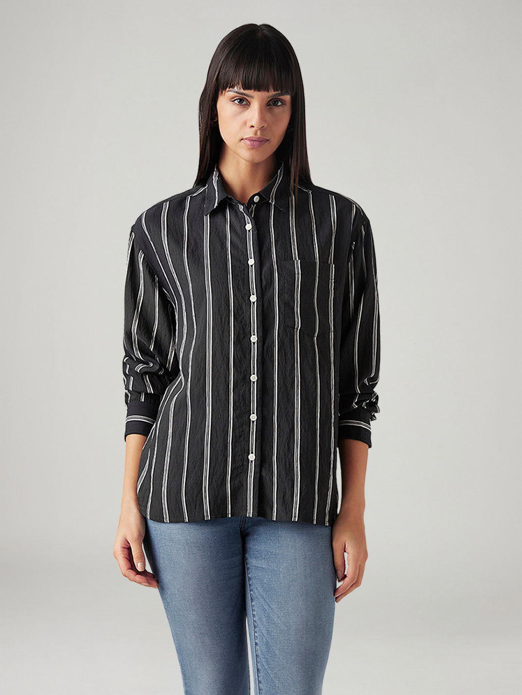 Women's Striped Relaxed Fit Shirt - Front View