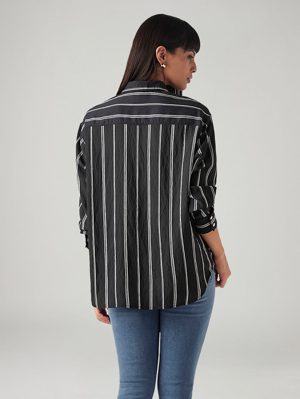 Women's Striped Relaxed Fit Shirt - Back View