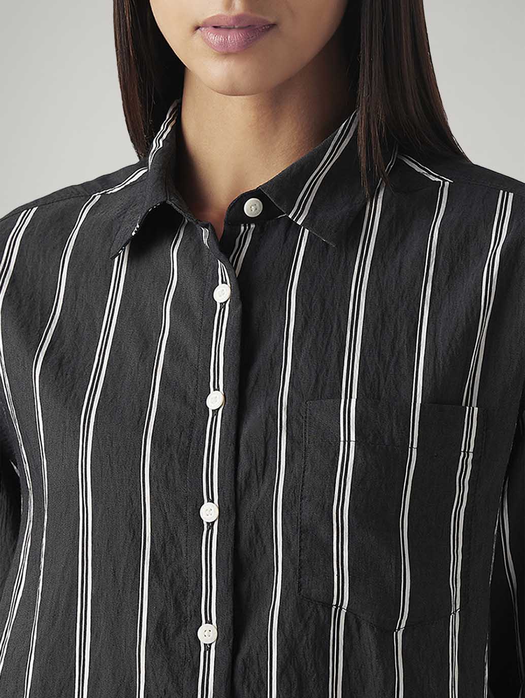 Women's Striped Relaxed Fit Shirt - Detail View