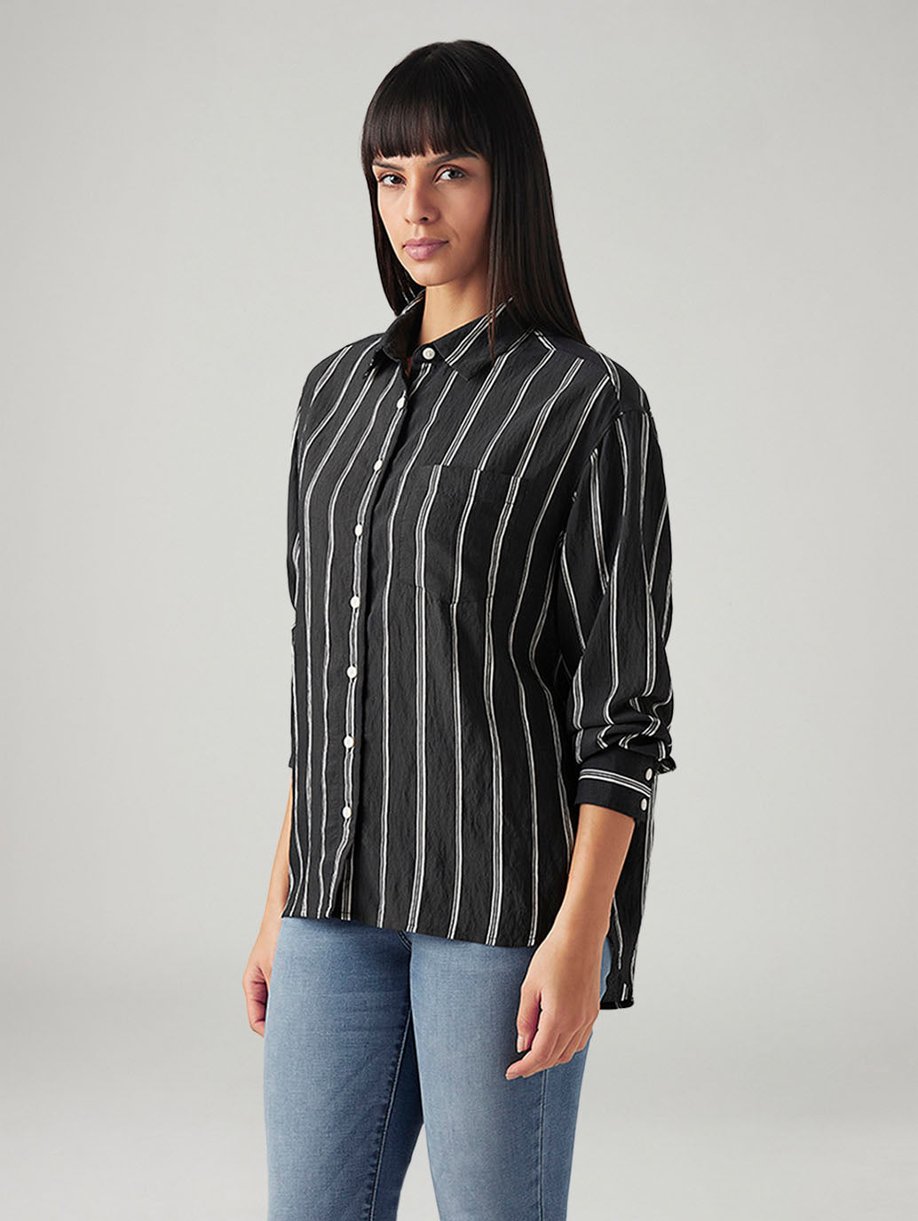 Women's Striped Relaxed Fit Shirt - Side View
