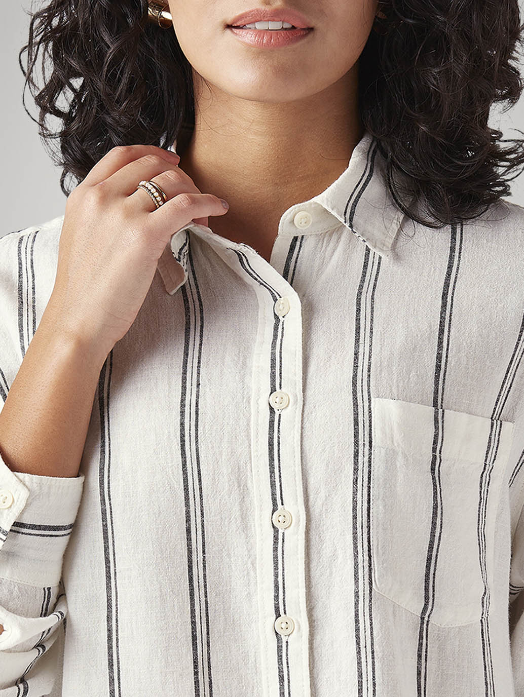 Women's Striped Regular Fit Shirt - Detail View