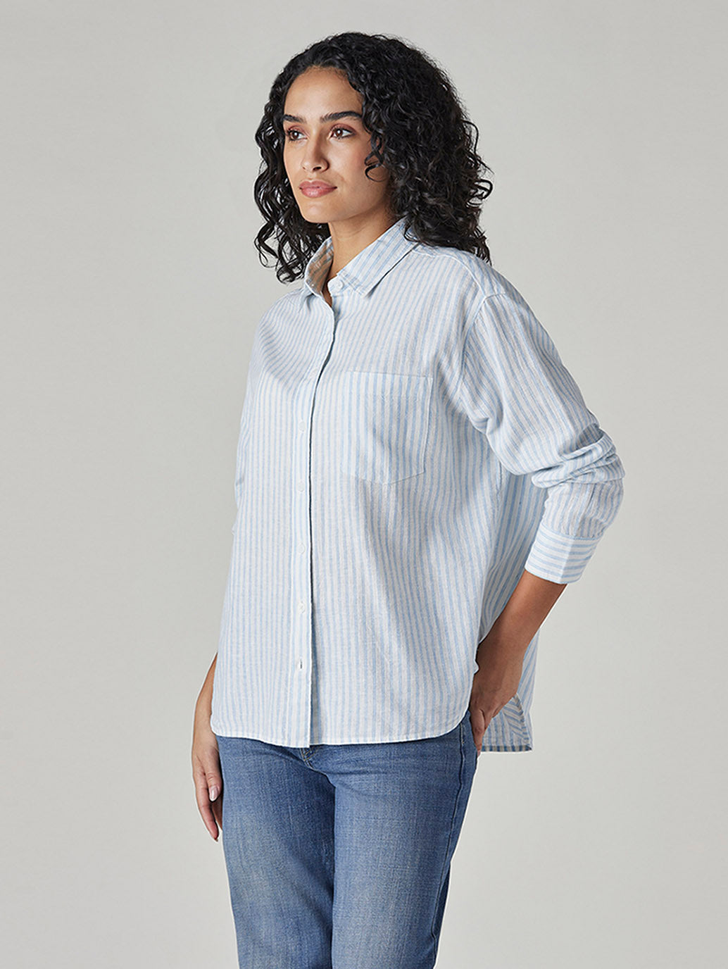 Women's Striped Relaxed Fit Shirt - Side View