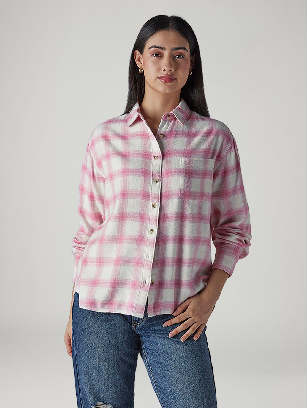Women's Checkered Pink Relaxed Fit Shirt