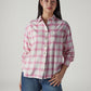 Women's Checkered Pink Relaxed Fit Shirt - Styleshot View