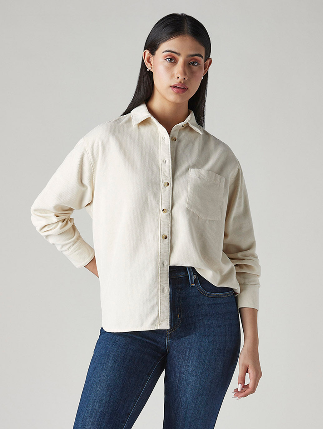Women's Solid Relaxed Fit Corduroy Shirt