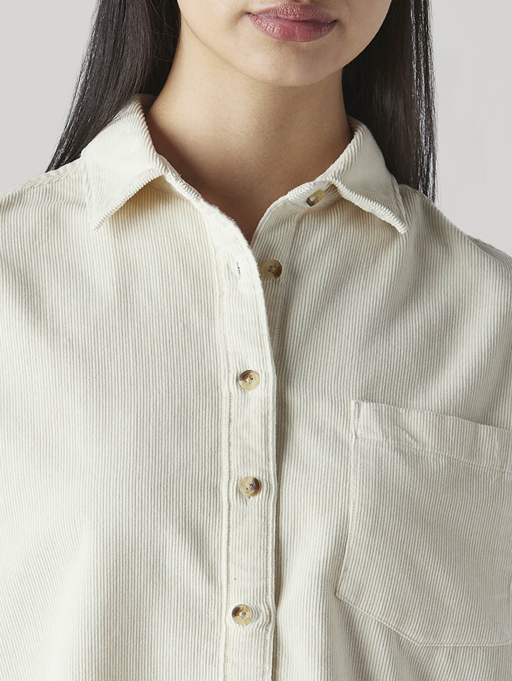 Women's Solid Relaxed Fit Corduroy Shirt - Detail View