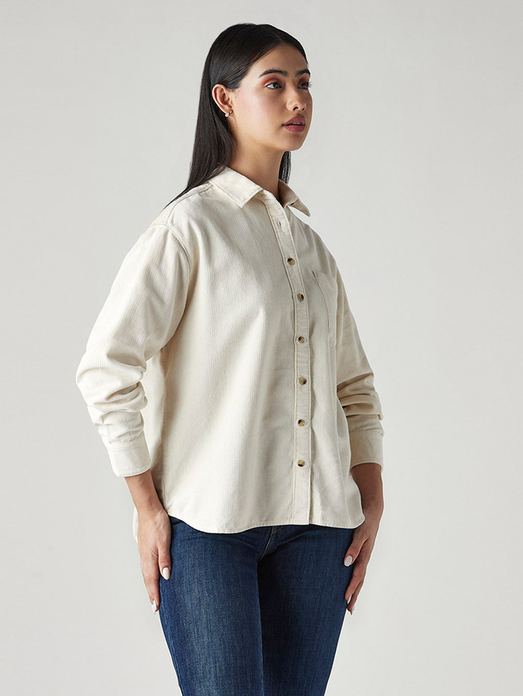 Women's Solid Relaxed Fit Corduroy Shirt - Side View