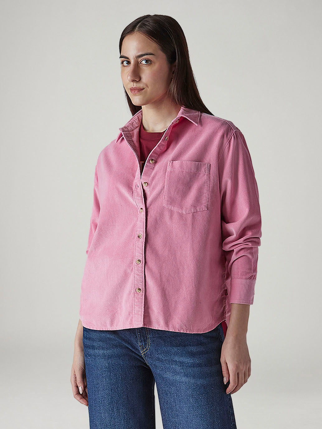 Women's Solid Relaxed Fit Overshirt - 20 View