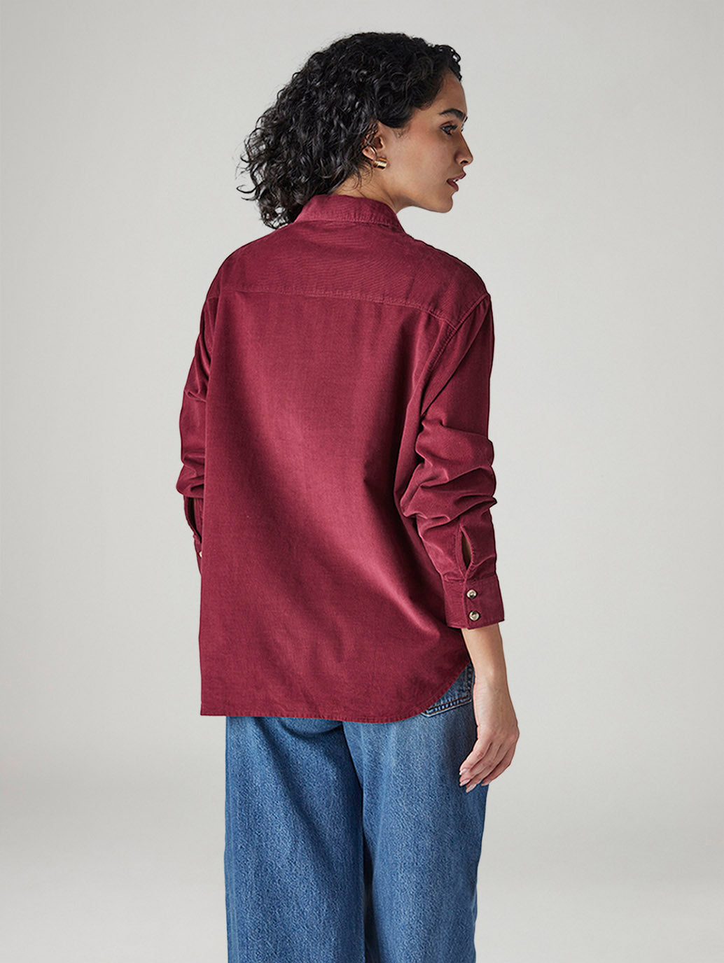 Women's Solid Relaxed Fit Corduroy Shirt - Back View