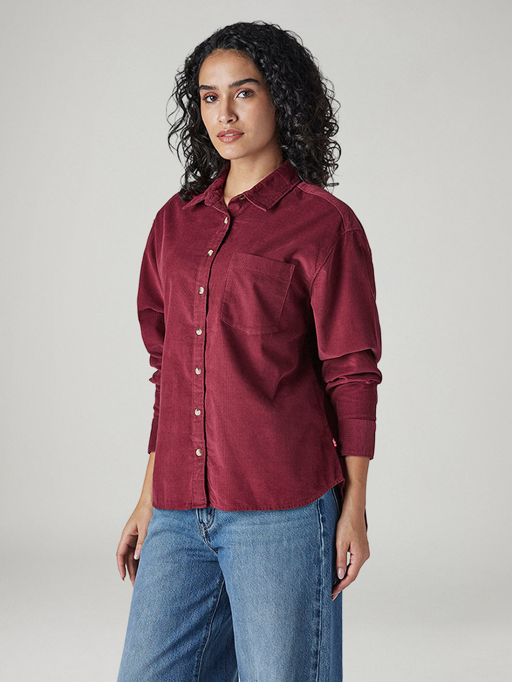 Women's Solid Relaxed Fit Corduroy Shirt - Side View