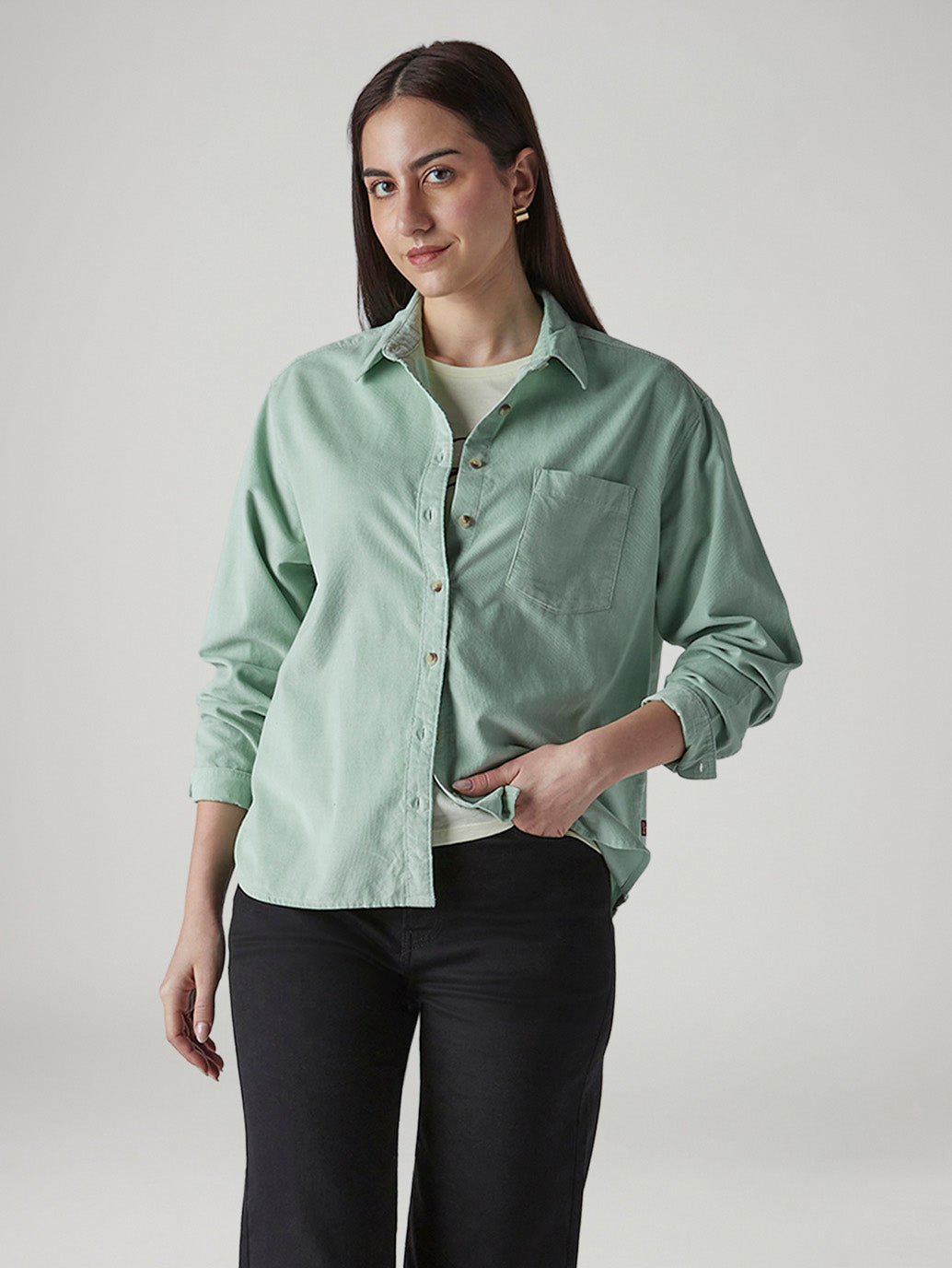 Women's Solid Relaxed Fit Corduroy Overshirt