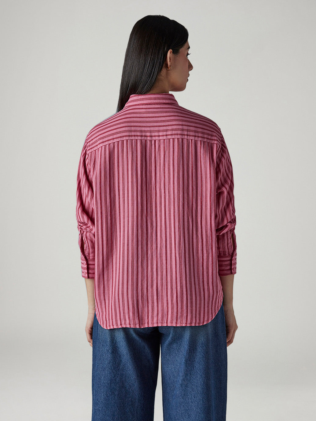 Women's Striped Relaxed Fit Shirt - Back View