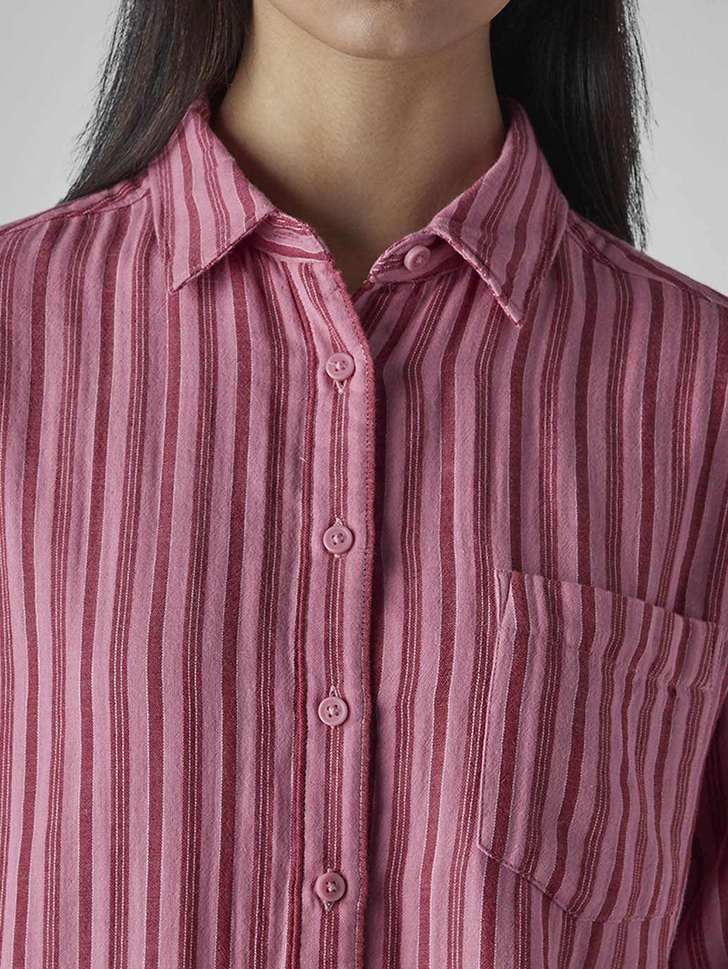 Women's Striped Relaxed Fit Shirt - Detail View