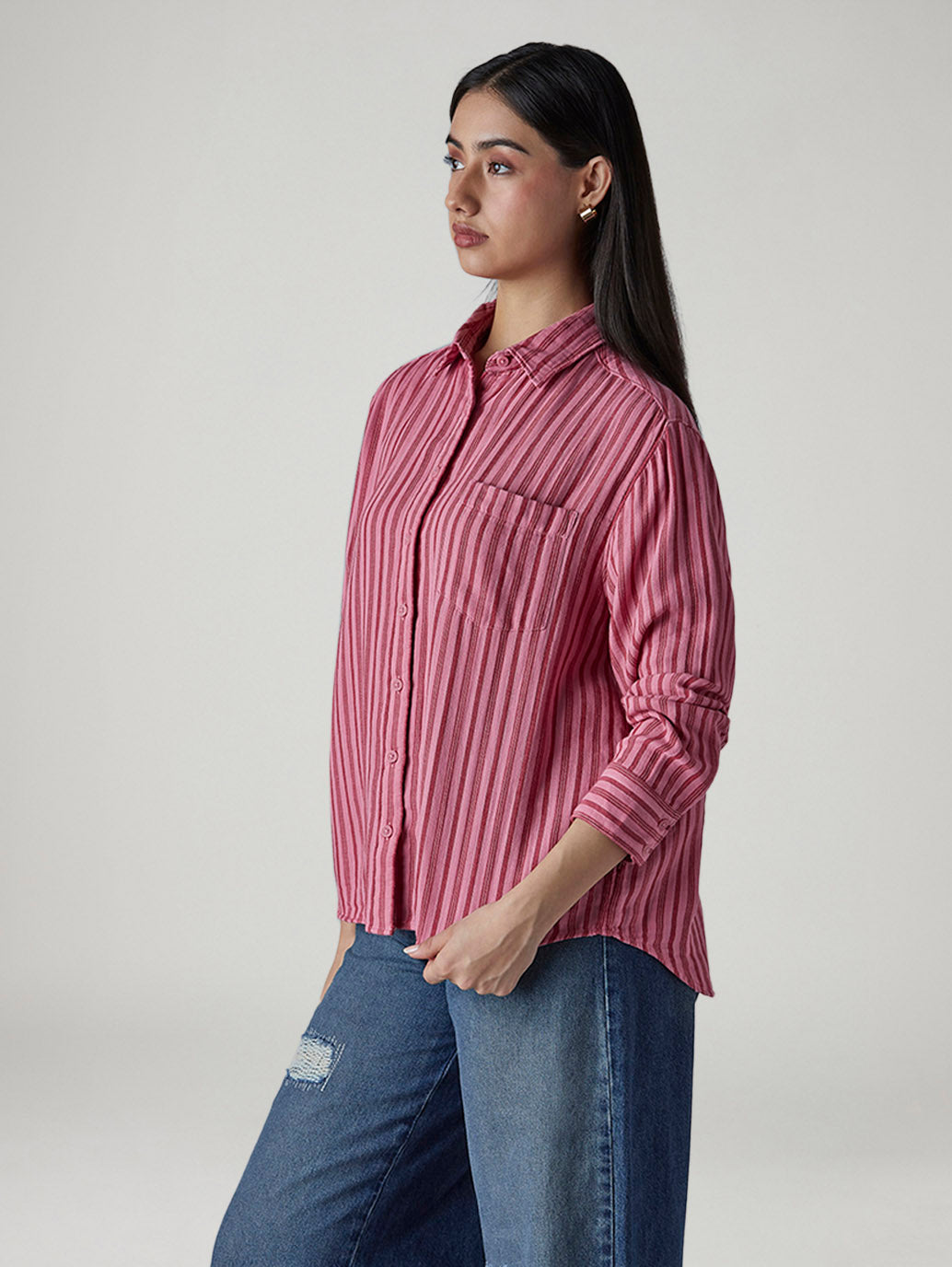 Women's Striped Relaxed Fit Shirt - Side View