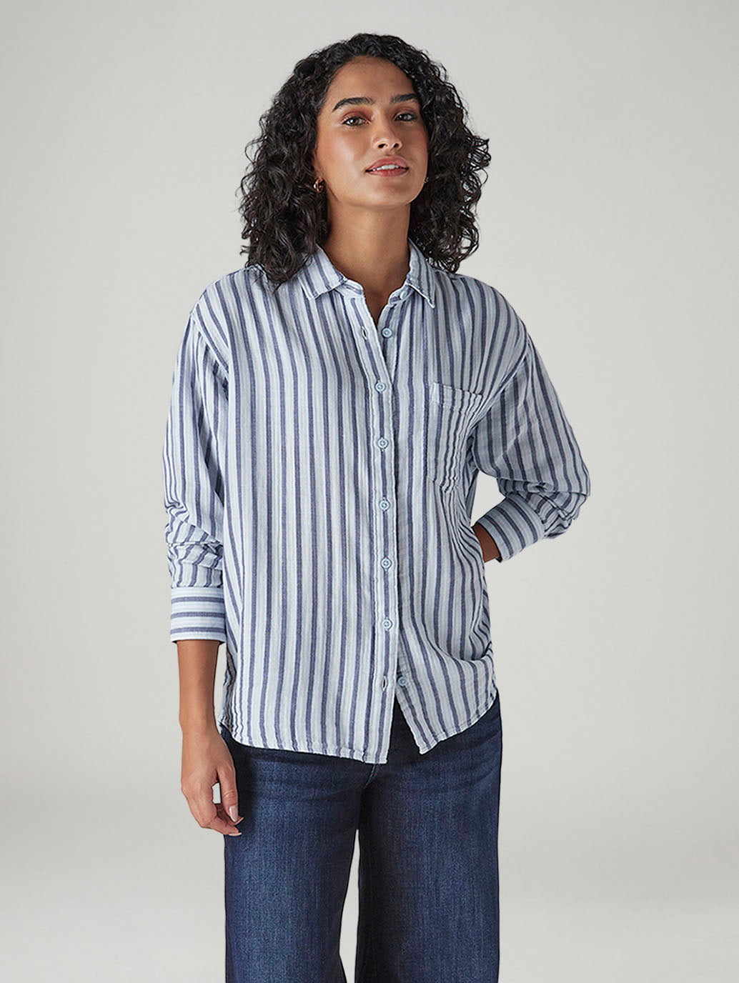 Women's Striped Relaxed Fit Double Cloth Shirt