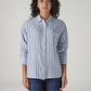 Women's Striped Relaxed Fit Double Cloth Shirt - Front View