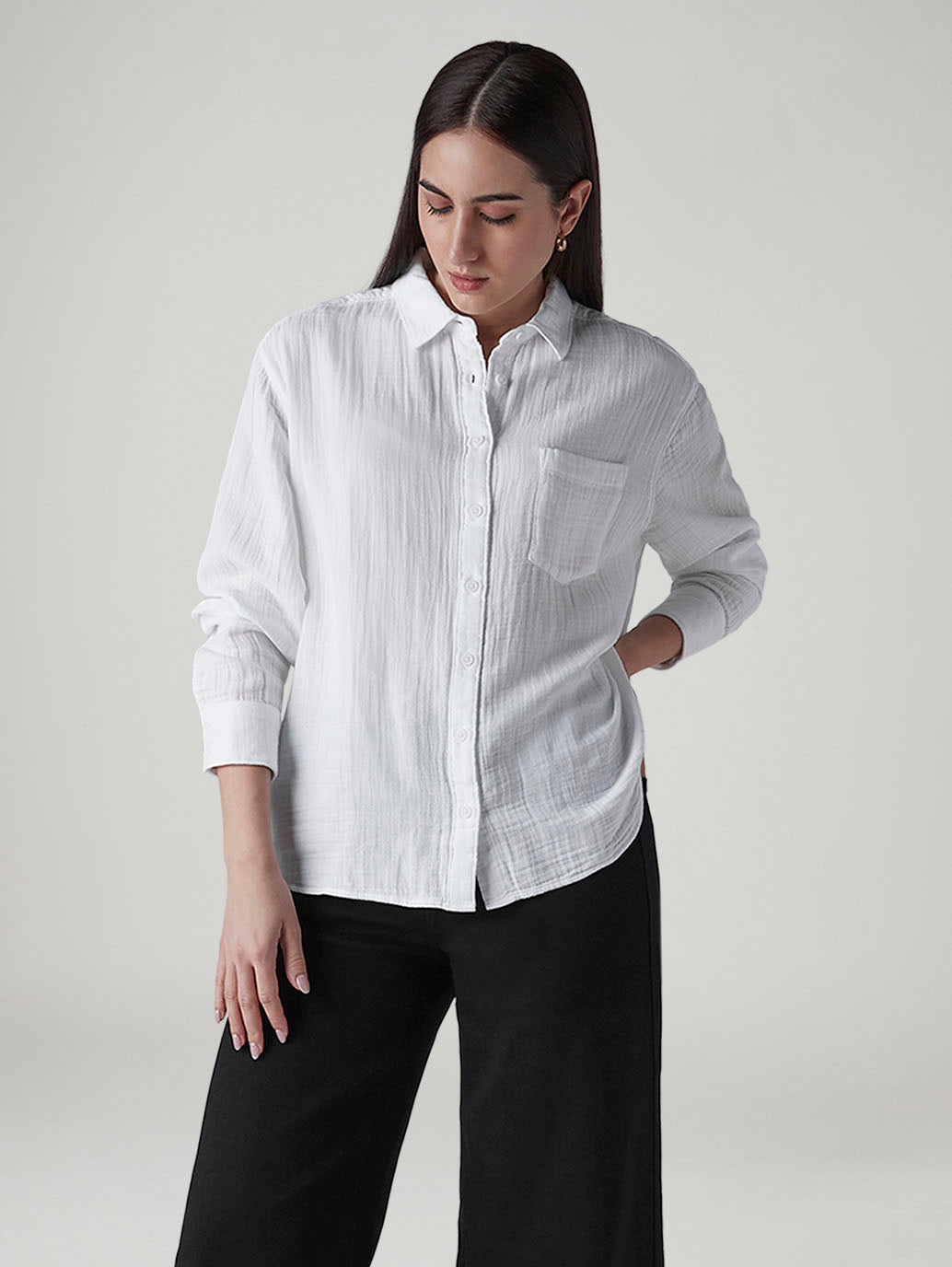 Women's Textured Relaxed Fit Double Cloth Shirt