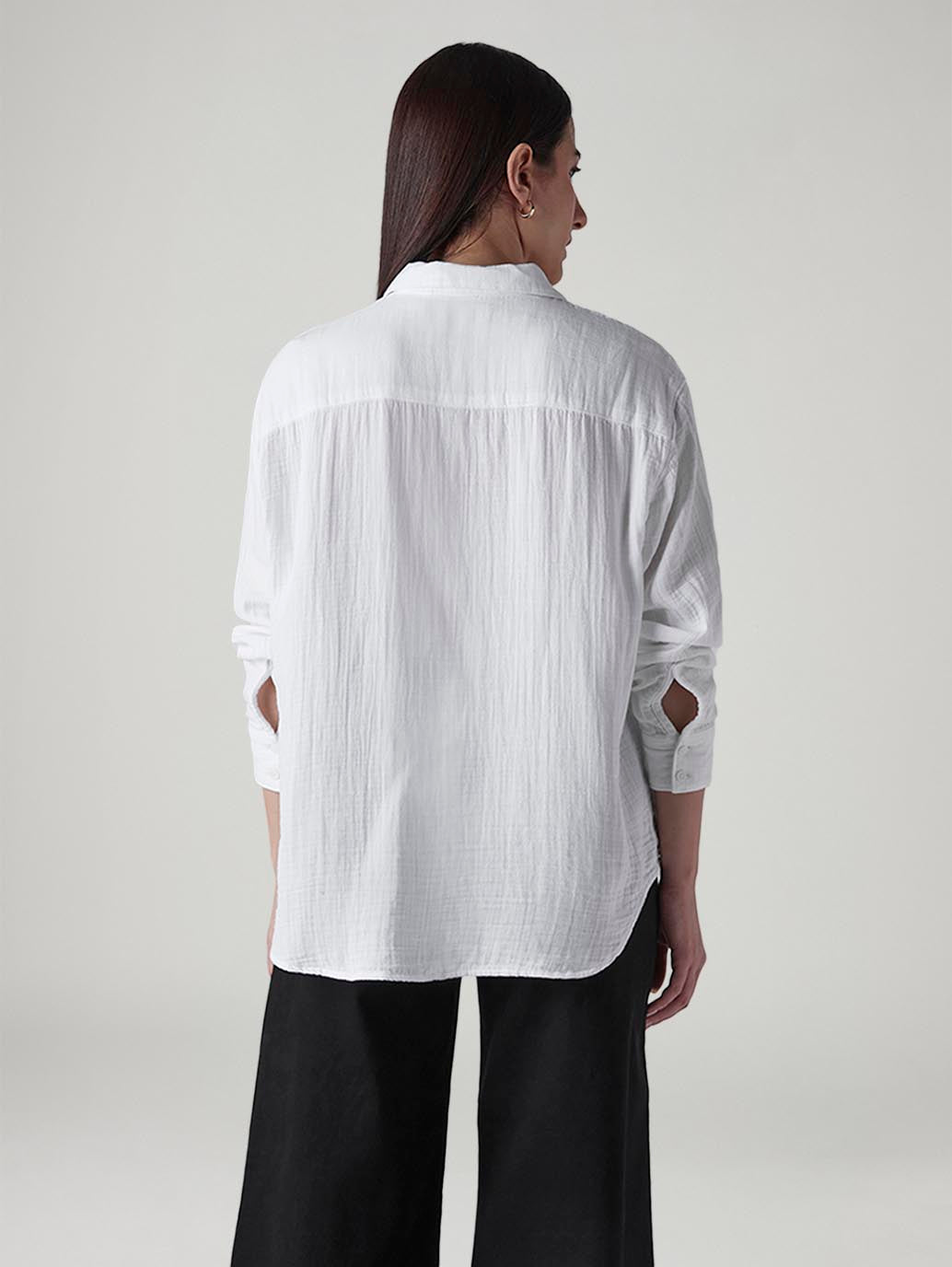 Women's Textured Relaxed Fit Double Cloth Shirt - Back View