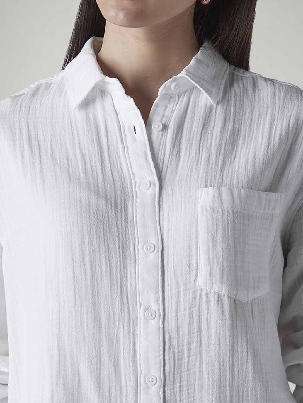 Women's Textured Relaxed Fit Double Cloth Shirt - Detail View