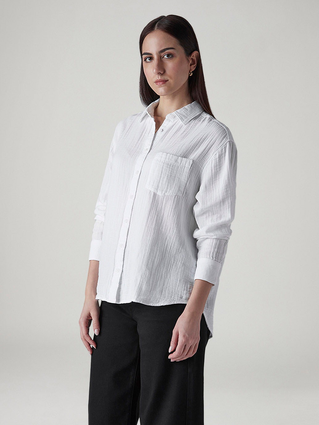 Women's Textured Relaxed Fit Double Cloth Shirt - Side View